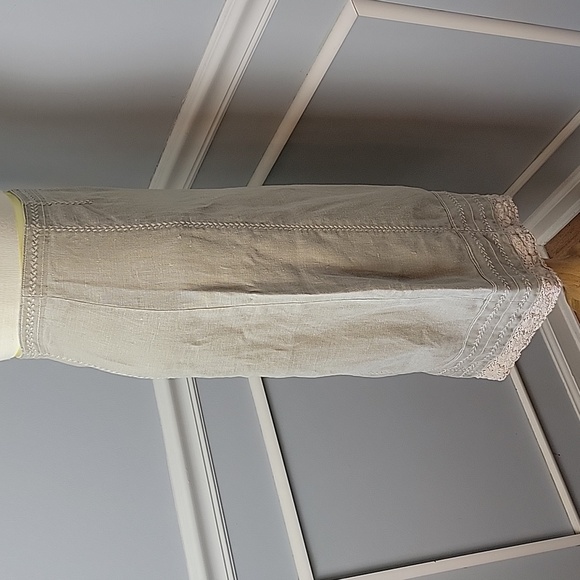 J.‎ JILL Taupe 100% Linen Embroidered Crochet Side Zip Boho Cottage Pencil Skirt - Picture 4 of 8